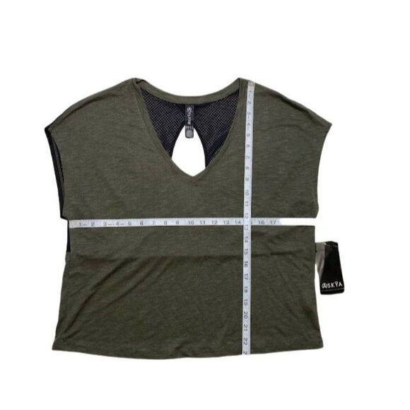 ASKYA Olive Green Black Keyhole Mesh Back‎ Top Large NEW - Picture 2 of 5